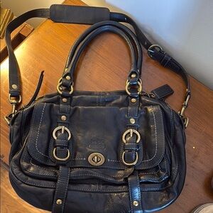 Coach Black Leather Shoulder Bag with Gold Hardware